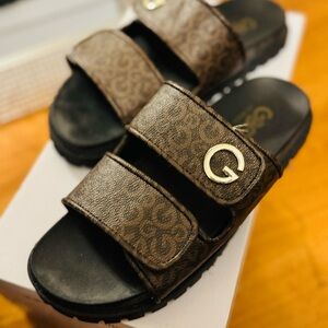 Black and Brown Slide Sandals